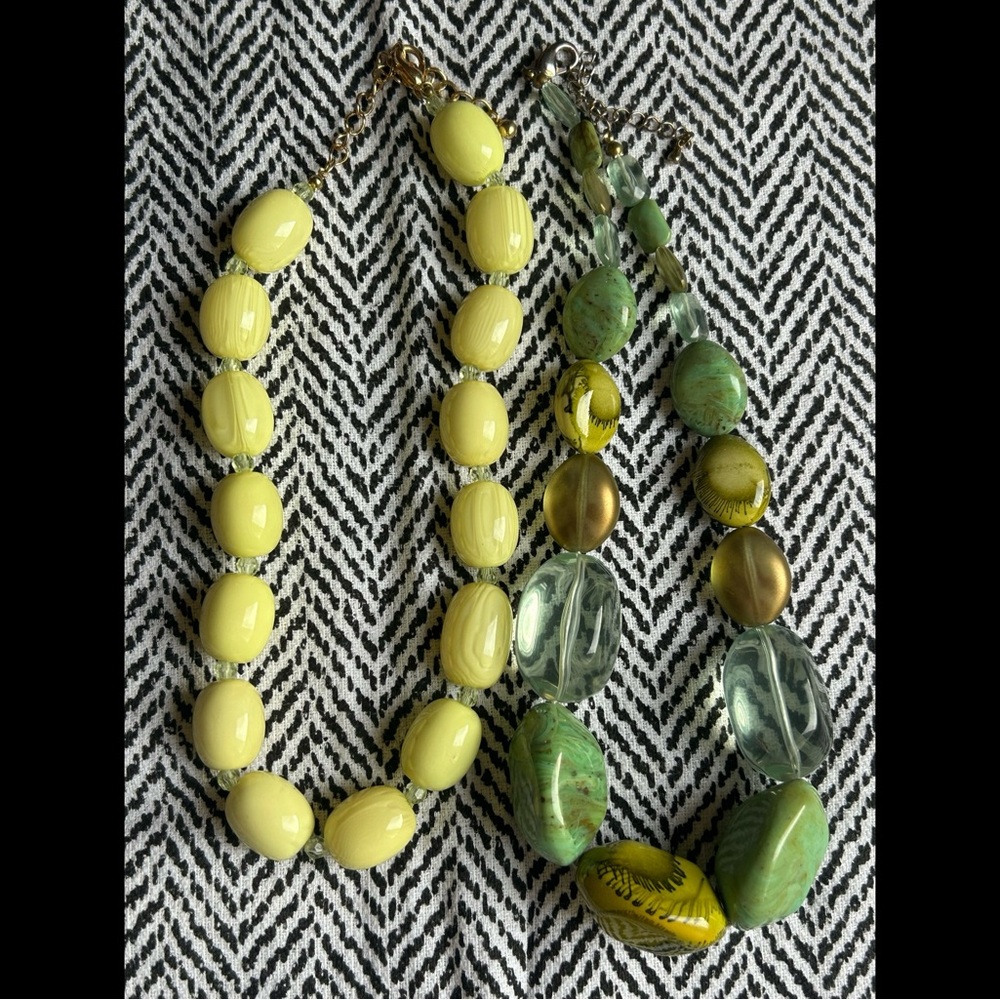 Pair of vintage green glass bead necklaces